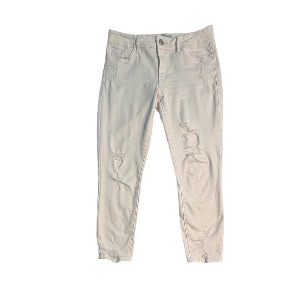 White Distressed Skinny Ankle Jeans Women‎ Size 6 Mid Rise Ripped Denim Pants